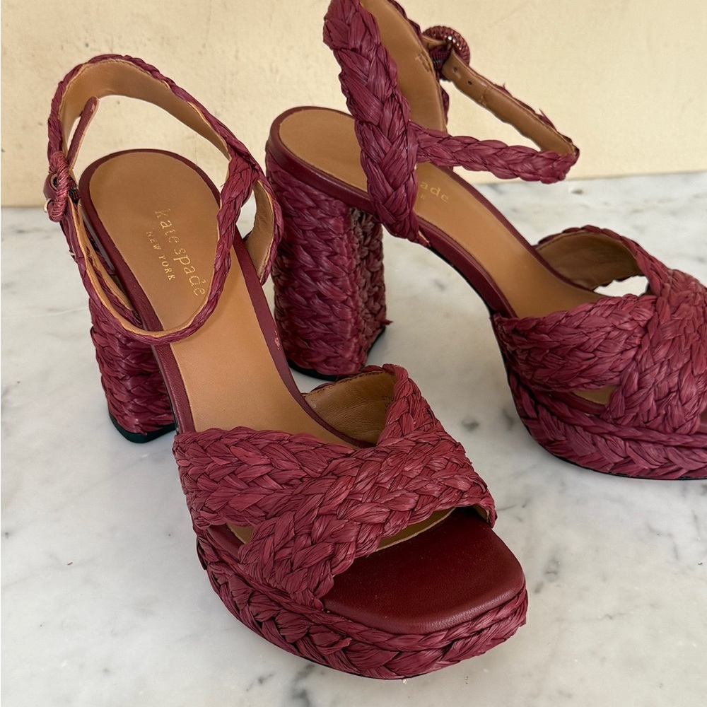 NIB Kate Spade Maroon Braided Platform Sandals